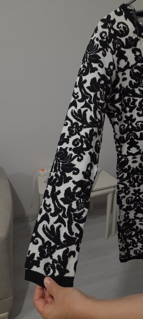 Siyah  Desenli Uzun Kollu Triko Elbise - Görsel 2