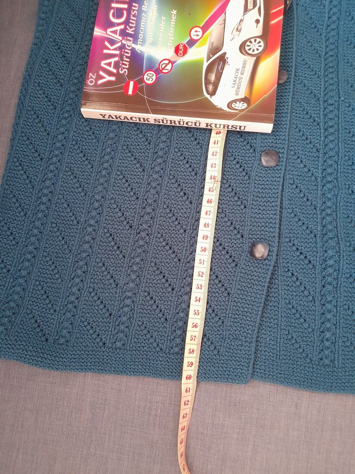 sıfır petrol mavisi ince ip ince şiş nako el örgüsü yelek - Görsel 2