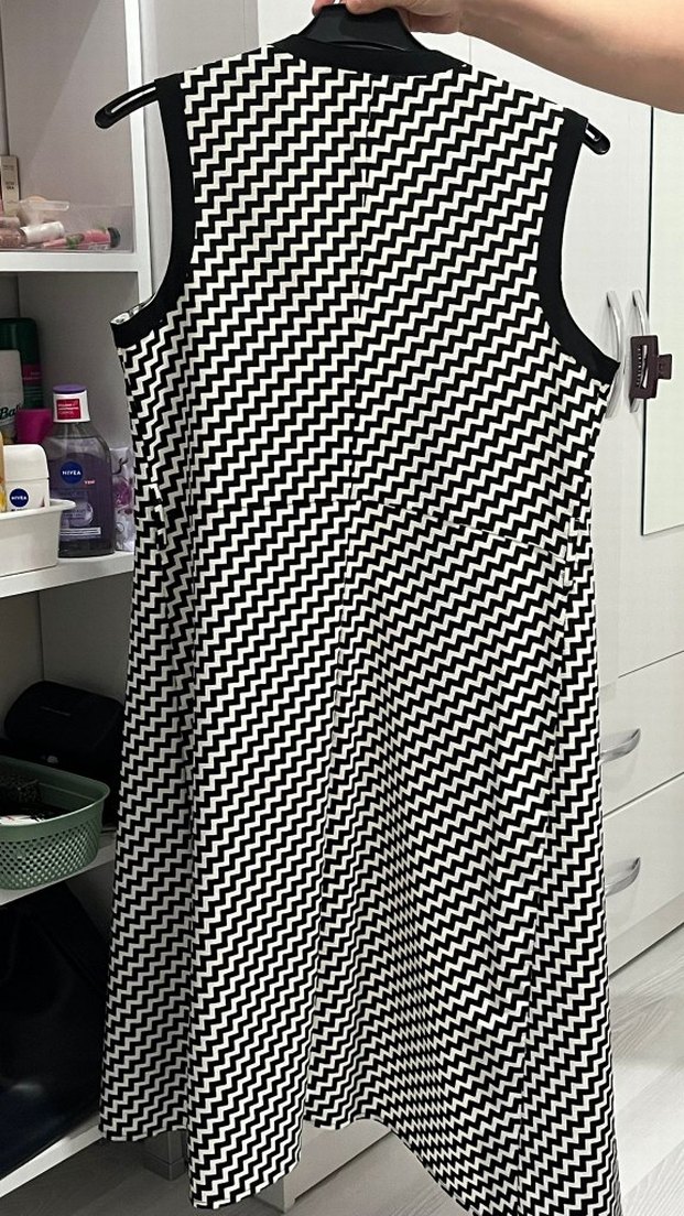 Kadın Uzun Siyah-Beyaz Desenli Yelek - Görsel 2