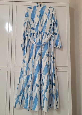 Mavi Batik Desenli Uzun Bohem Elbise