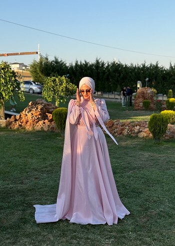 Pembe Uzun Kollu Bohem Drape Giydirme Kadın Elbise