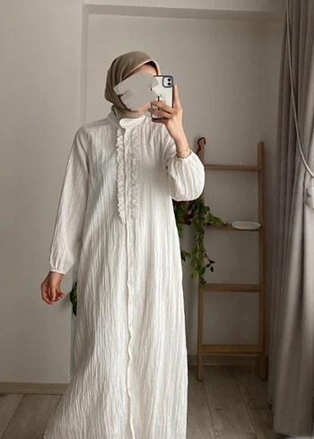 Gofre keten kumaş elbise - Görsel 2