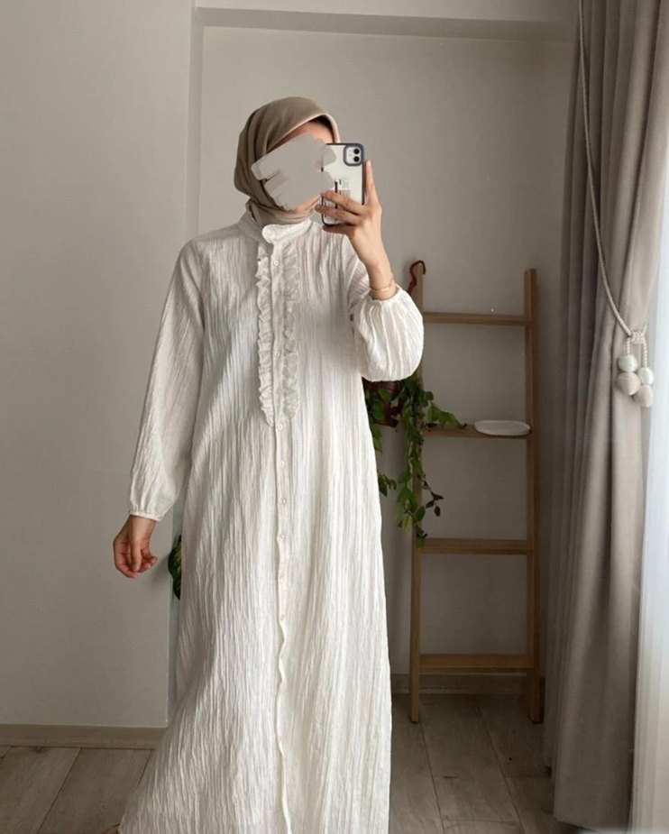 Gofre keten kumaş elbise - Görsel 2