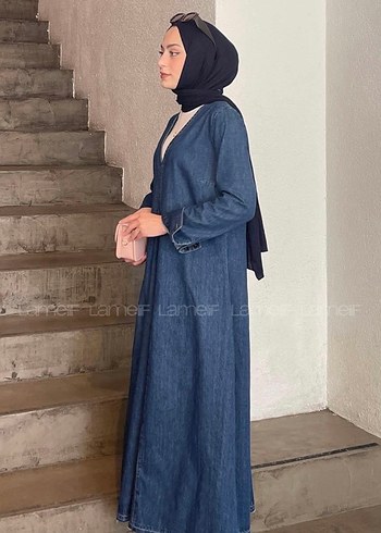 Lacivert Uzun Salaş Kot Elbise - Görsel 3