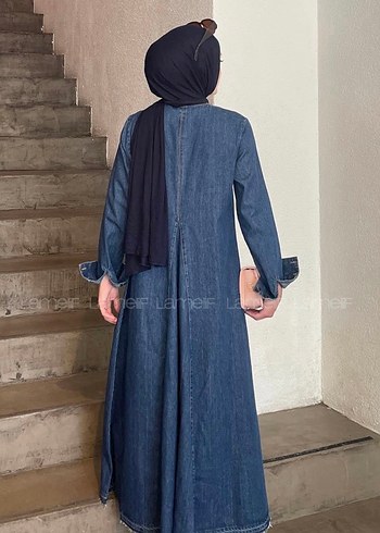 Lacivert Uzun Salaş Kot Elbise - Görsel 4