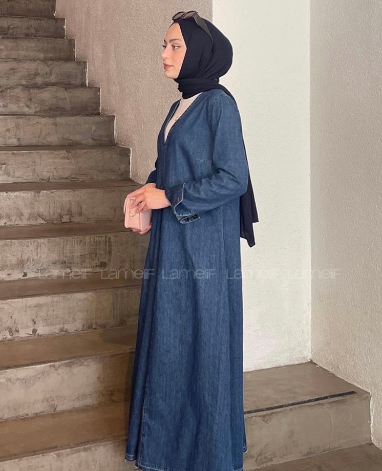 Lacivert Uzun Salaş Kot Elbise - Görsel 3