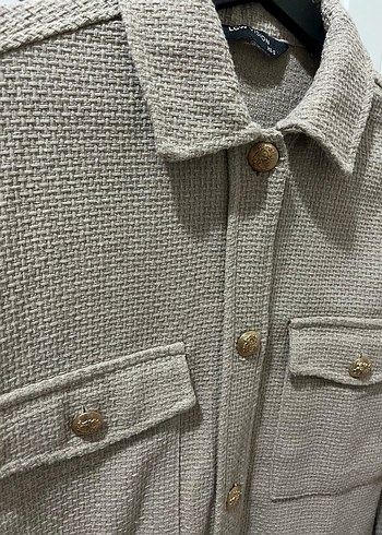 Bej Düğmeli Kadın Keten Ceket - Görsel 3