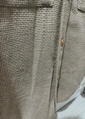 Bej Düğmeli Kadın Keten Ceket - Görsel 4