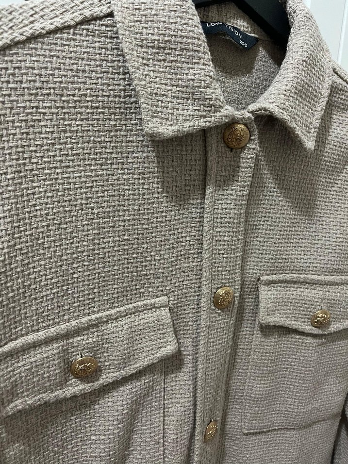 Bej Düğmeli Kadın Keten Ceket - Görsel 3