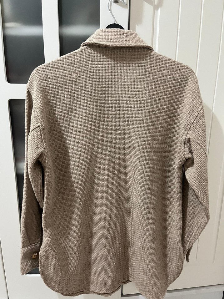 Bej Düğmeli Kadın Keten Ceket - Görsel 2