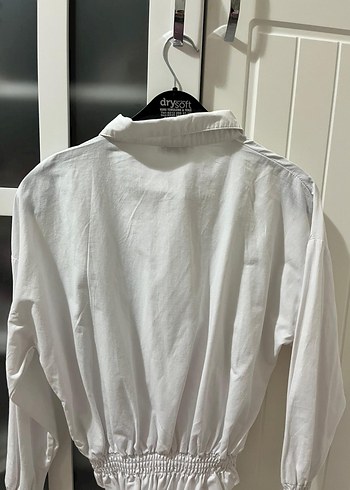 Düğmeli Beyaz Keten Gömlek - Görsel 3