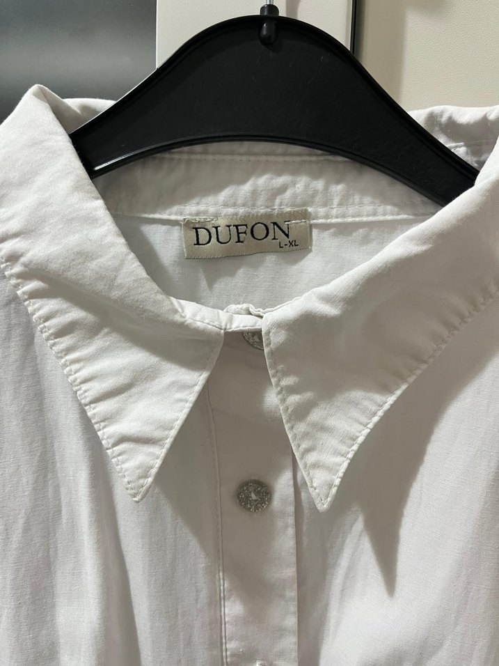 Düğmeli Beyaz Keten Gömlek - Görsel 2