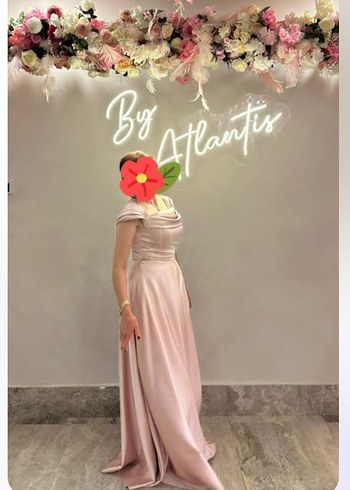 Pudra Pembe Drapeli Uzun Abiye Elbise