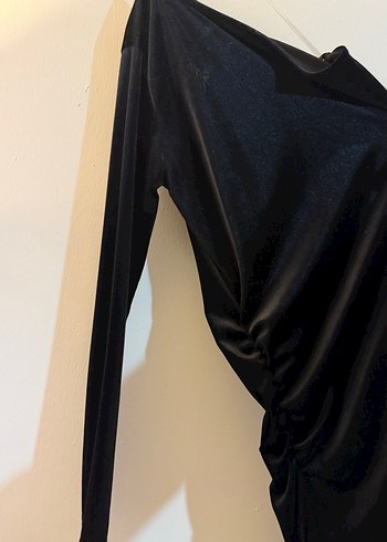 Uzun Kollu Drapeli Siyah Straplez Elbise - Görsel 2