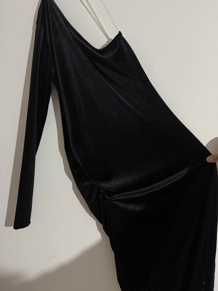 Uzun Kollu Drapeli Siyah Straplez Elbise - Görsel 5