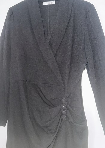 Uzun Kollu Drapeli Siyah elbise - Görsel 3