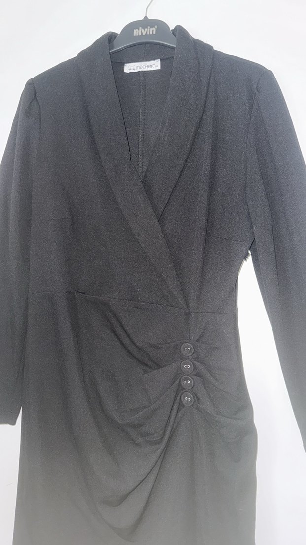 Uzun Kollu Drapeli Siyah elbise - Görsel 3