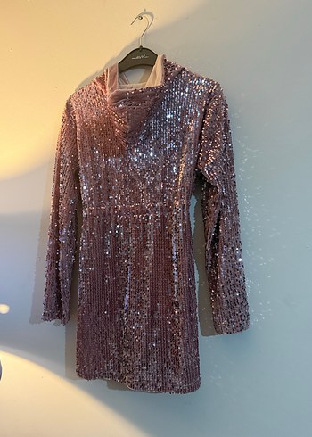 Pembe payet KapüşonluElbise- Ceket - Görsel 3