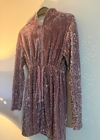 Pembe payet KapüşonluElbise- Ceket - Görsel 2