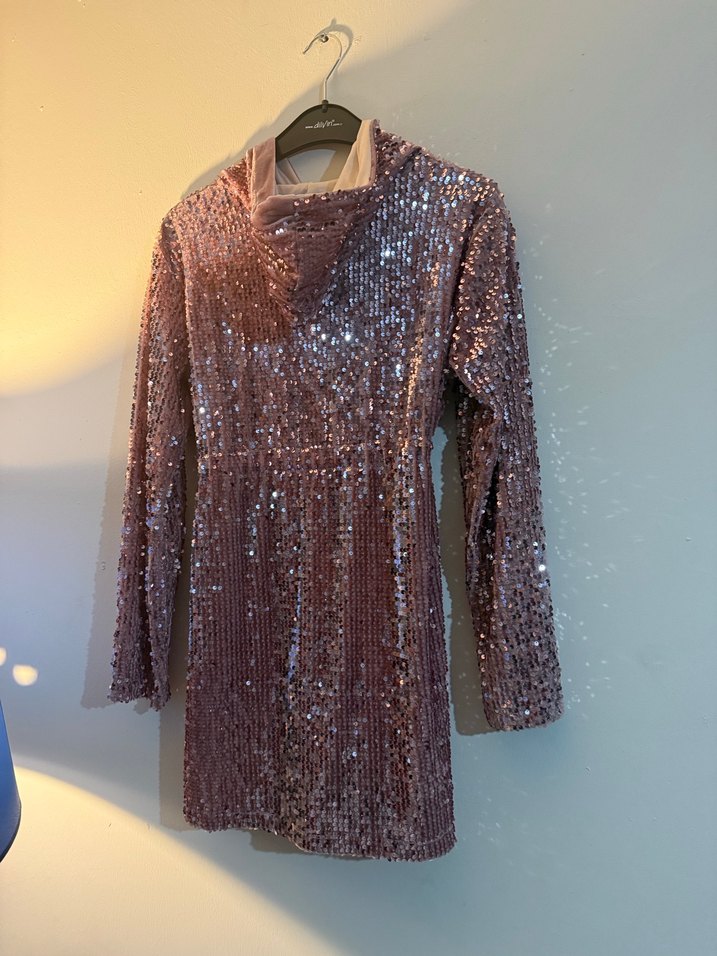 Pembe payet KapüşonluElbise- Ceket - Görsel 3