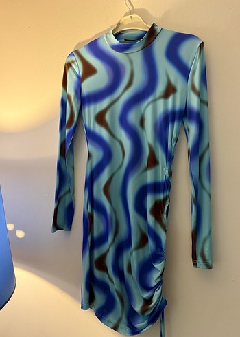 Uzun Kollu Mavi Batik Desenli Kadın elbise - Görsel 2