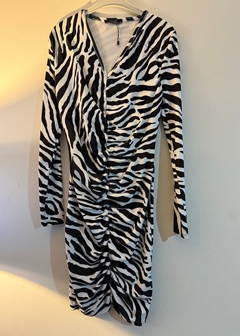 Zebra Desenli Uzun Kollu Mini Elbise - Görsel 3