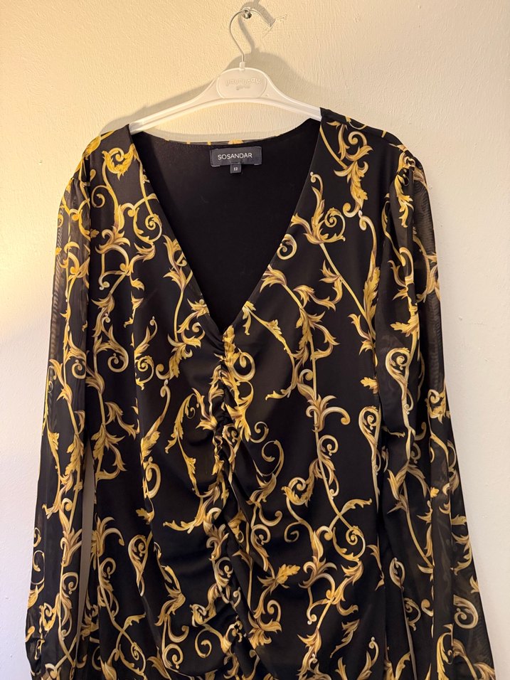 Altın Sarısı Desenli Uzun Kollu Kadın Elbise - Görsel 2