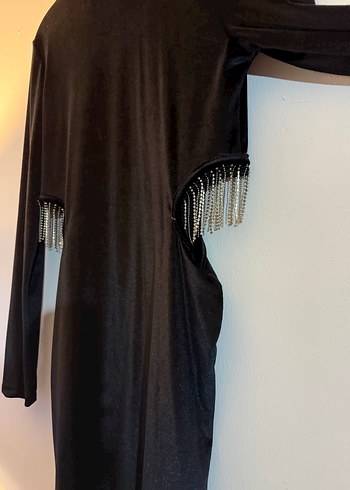 Püskül Detaylı Siyah Uzun Kollu elbise - Görsel 2