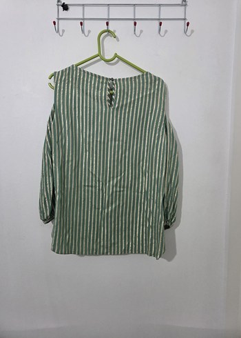Yeşil Çizgili Uzun Kollu Kadın Bluz - Görsel 2