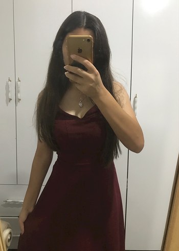Diğer Bordo V Yakalı Transparan Midi Elbise