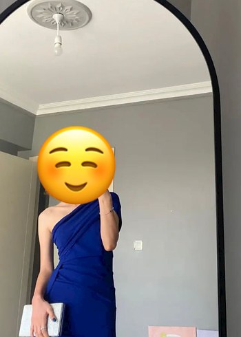 Mavi Drapeli Straplez Midi Abiye Elbise