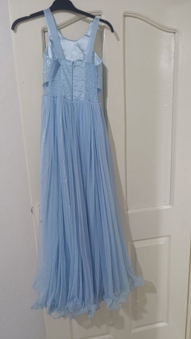 Mavi Pilili Uzun Abiye Elbise - Görsel 2