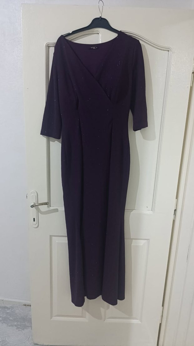 Mor Kadın Kalem Elbise Midi Boy - Görsel 2