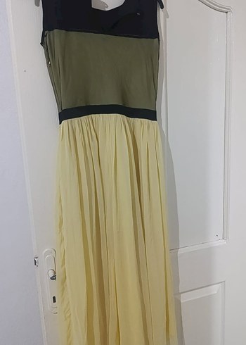 Nakışlı, Pileli, Uzun Sarı Abiye Elbise - Görsel 2