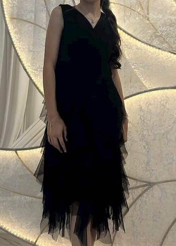 Uzun Siyah Drapeli V Yaka Gotik Elbise - Görsel 2