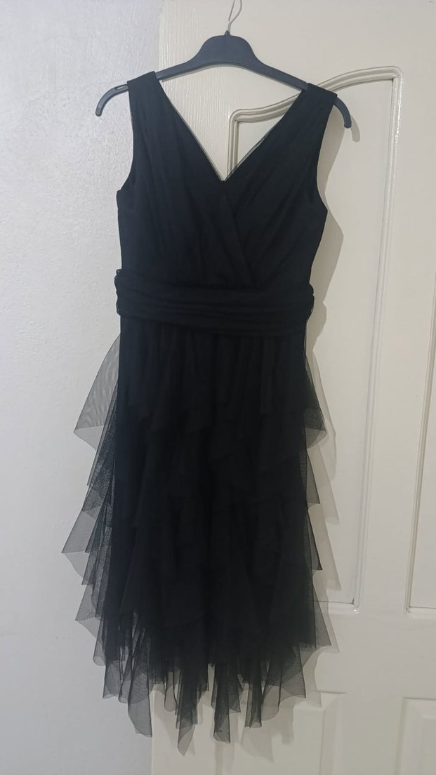 Uzun Siyah Drapeli V Yaka Gotik Elbise - Görsel 3