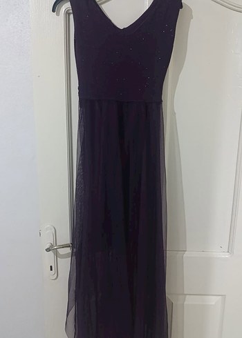 Uzun Mor V Yaka Gotik Abiye Elbise - Görsel 2