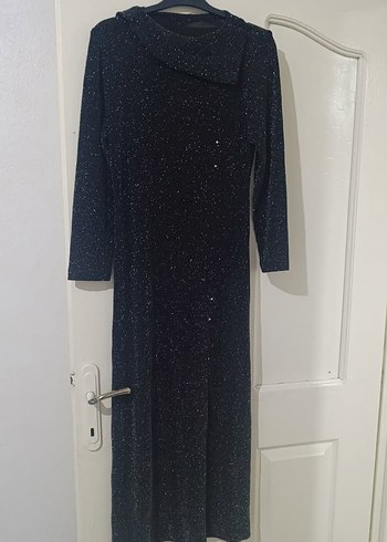 Uzun Kollu Siyah Drapeli Kadın Abiye Elbise - Görsel 2