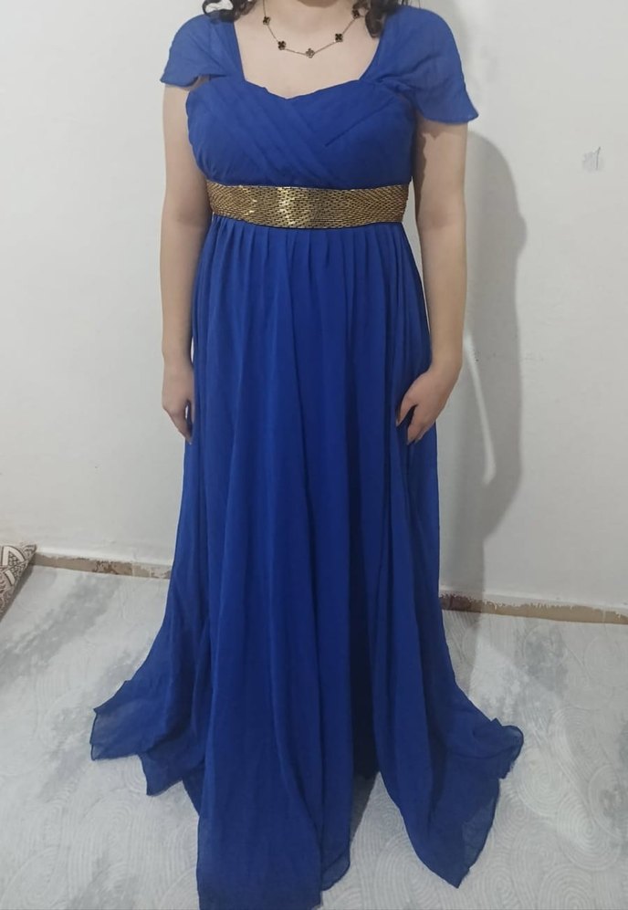 Mavi Drapeli Uzun Abiye Elbise - Görsel 4
