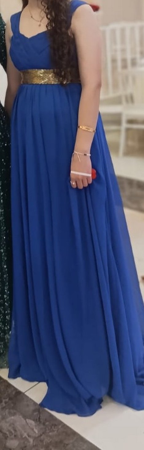 Mavi Drapeli Uzun Abiye Elbise - Görsel 3