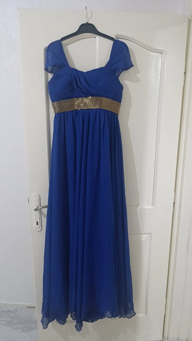 Mavi Drapeli Uzun Abiye Elbise - Görsel 2