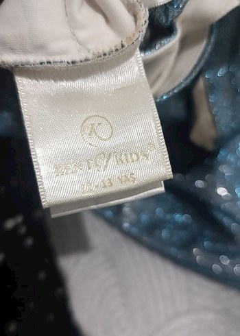 Mavi Uzun Abiye Elbise, Drapeli, Kolsuz - Görsel 3