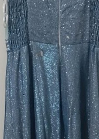 Mavi Uzun Abiye Elbise, Drapeli, Kolsuz - Görsel 4