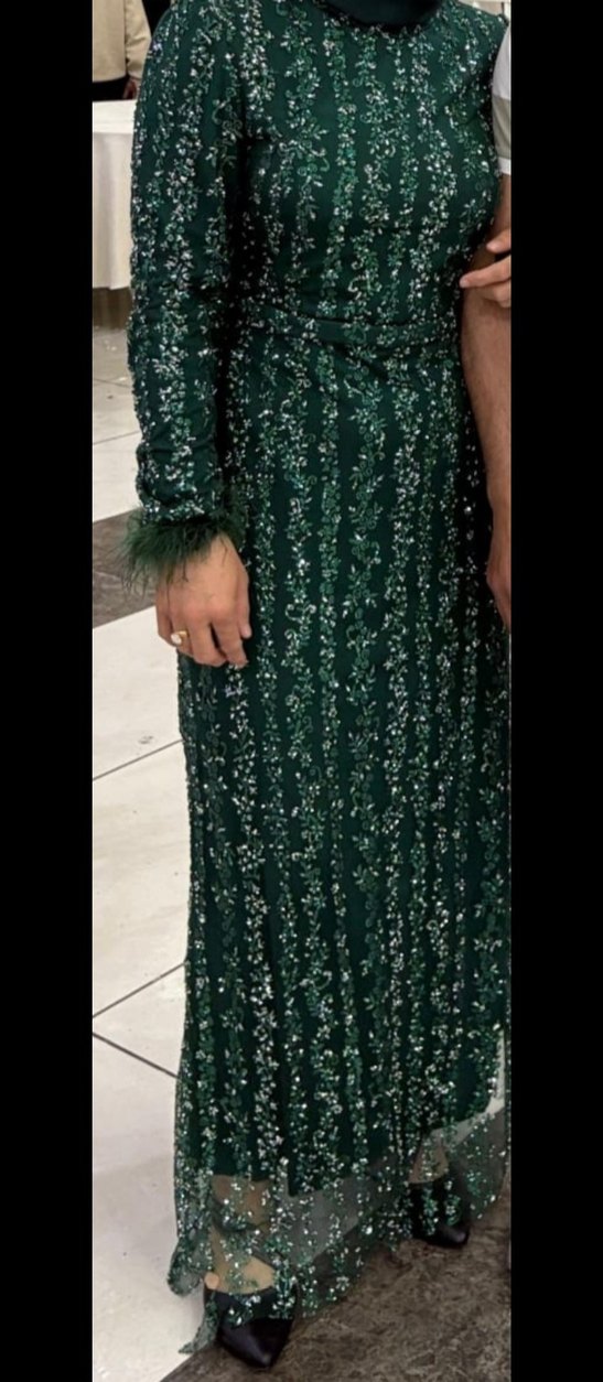 Yeşil Payetli Uzun Abiye Elbise - Görsel 2