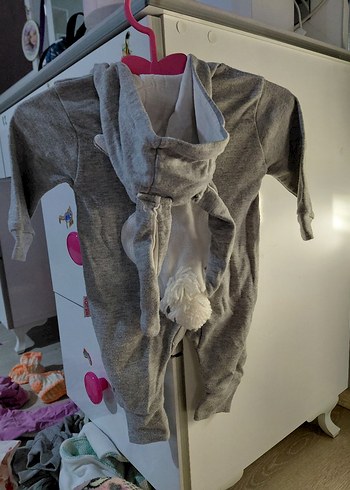 Gri Kapüşonlu Fermuarlı Bebek Tulum - Görsel 2
