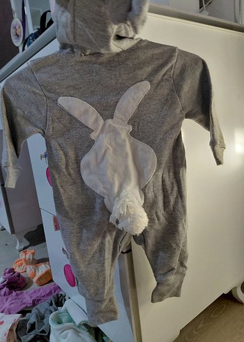 Gri Kapüşonlu Fermuarlı Bebek Tulum - Görsel 3