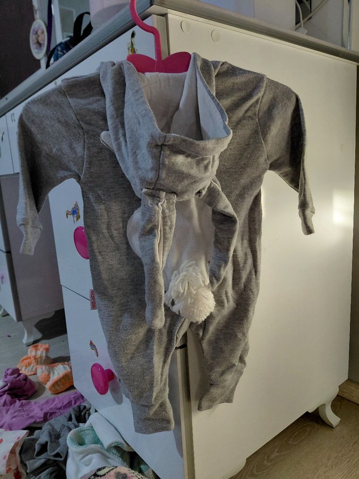 Gri Kapüşonlu Fermuarlı Bebek Tulum - Görsel 2