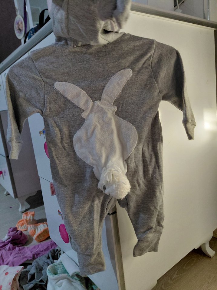 Gri Kapüşonlu Fermuarlı Bebek Tulum - Görsel 3