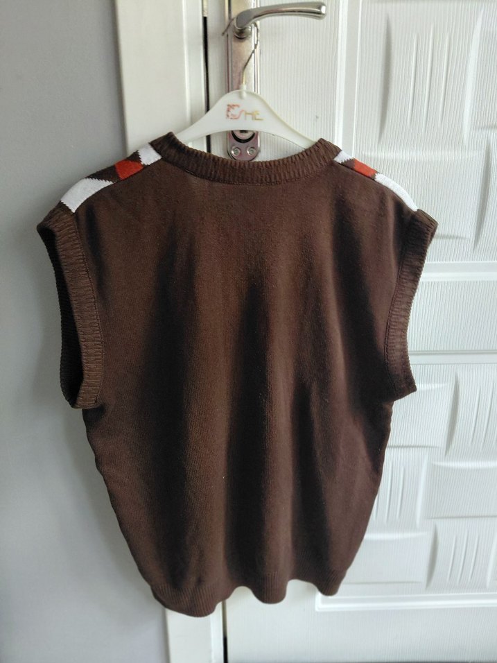 Kadın Kahverengi V Yaka Örgü Süveter - Görsel 2