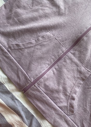 m Beden Kadın Mor Kapüşonlu Fermuarlı Sweatshirt